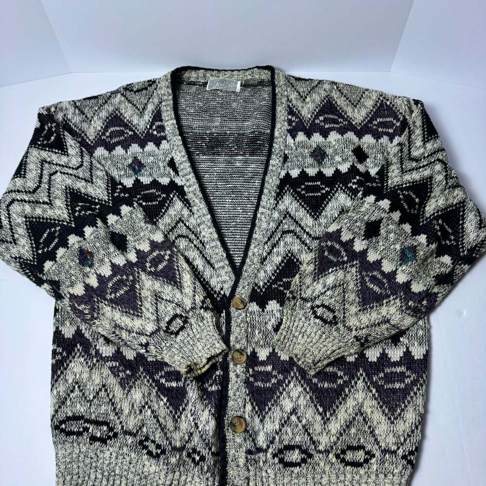 Vintage Method Geometric Pattern Wool Blend Cardigan, Mens XL — Made in USA